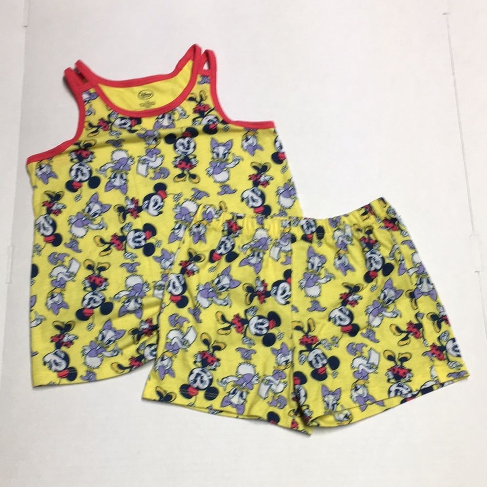 Disney Collection Yellow Minnie & Daisy Girls' Pajama Tank + Shorts Set 7/8